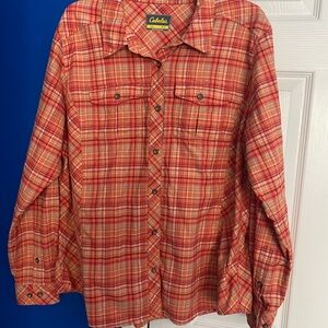Cabela's Orange/Red Plaid Shirt